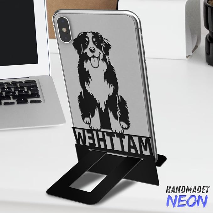 Personalized Bernese Dog Phone Holder, Custom Name Metal Desk Stand, Cute Pet Accessories Dock, Tablet, Smartphone Display Stands, Gifts for Friends, Animal Lovers, Teens, Christmas