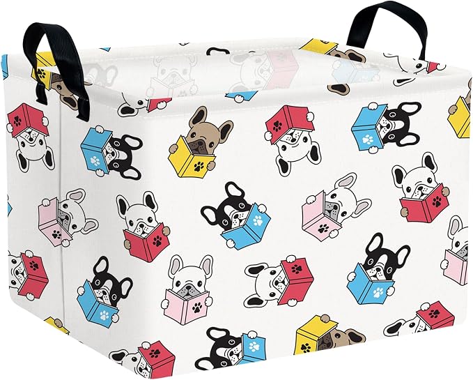 Large Dog Toy Basket Puppy Box Storage Bin (Blue Red) | Holder French Bulldog Stuff Organizer, Room Decor Gifts