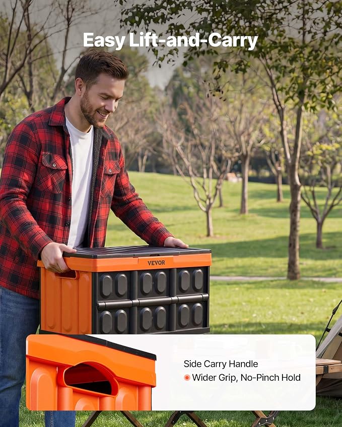VEVOR Plastic Collapsible Storage Bins with Lids, 45L 3Packs, Stackable Folding Storage Crates with Handles, Holds 44 lbs Per Bin, Heavy Duty Containers, Space-Saving Baskets, for Home Organizing