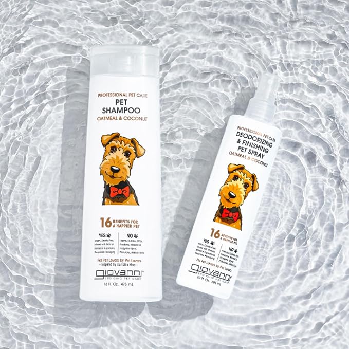 GIOVANNI Professional Pet Shampoo - Oatmeal & Coconut, Aloe Vera, for All Dog Fur Types, Deeply Cleanses, Silkens, Helps Neutralize Odors, Controls Static - 16 oz