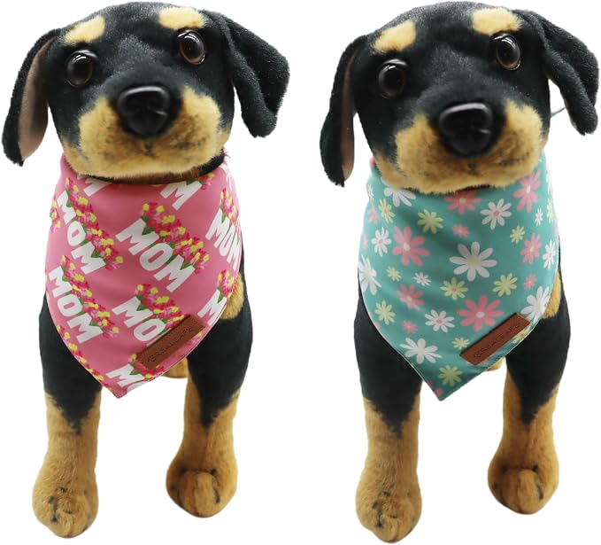 Realeaf Mothers Day Dog Bandanas 2 Pack, Reversible I Love My Mom Pet Scarf for Boy and Girl, Premium Durable Fabric, Valentines Day Bandana for Medium Large Dogs (Small)