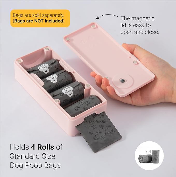 SVD.PET Dog Poop Bag Dispenser, Wall Mount Pet Waste Bag Dispenser Station | Weatherproof Outdoor or Indoor Bag Holder, Easy to Refill Magnetic Cover (Pink, Dispenser only)