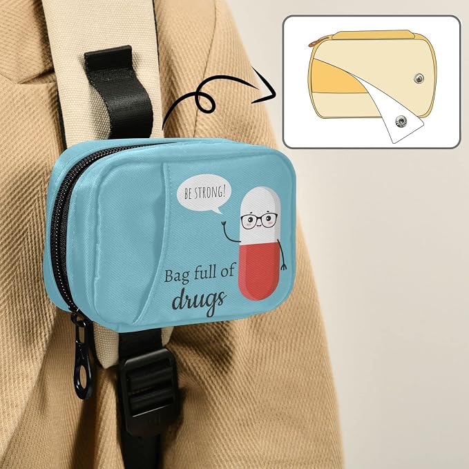 Naanle Cute Cartoon Pill Box 7 Day Case Bag Travel Organizer with Zipper Portable Weekly Compact Size for Vitamin Supplement Holder A Cartoon Blue Red 4.6 x 3.14 x 1.88 Inch