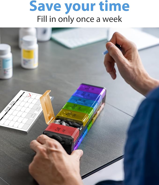 Extra Large Pill Organizer- XXL Pill Box 7 Day - Weekly Pill Organizer with AM PM Large Compartments Big Pill Case for Supplements Jumbo Pill Holder for Vitamins Huge Medicine Organizer 2 Times a Day