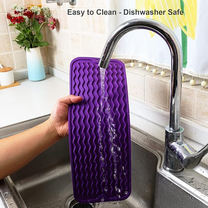 ZLR Small Dish Drying Mat for Kitchen Counter, 6"x17", Meadow Violet | Narrow Silicone Drainer for Apartment, Dorm & RV, Wavy Ridges Quick-Dry, Non-Slip, Rolls Up, Dishwasher Safe