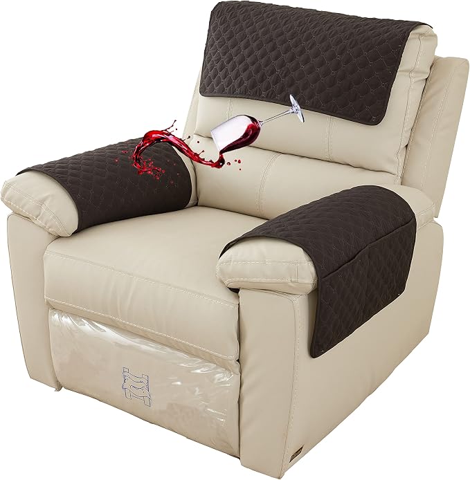 Water-Resistant Sofa Armrest and Headrest Covers, 2 Pockets | Quilted polyester helps shield recliners, loveseats and sofas from daily wear; silicone backing and fasteners improve grip