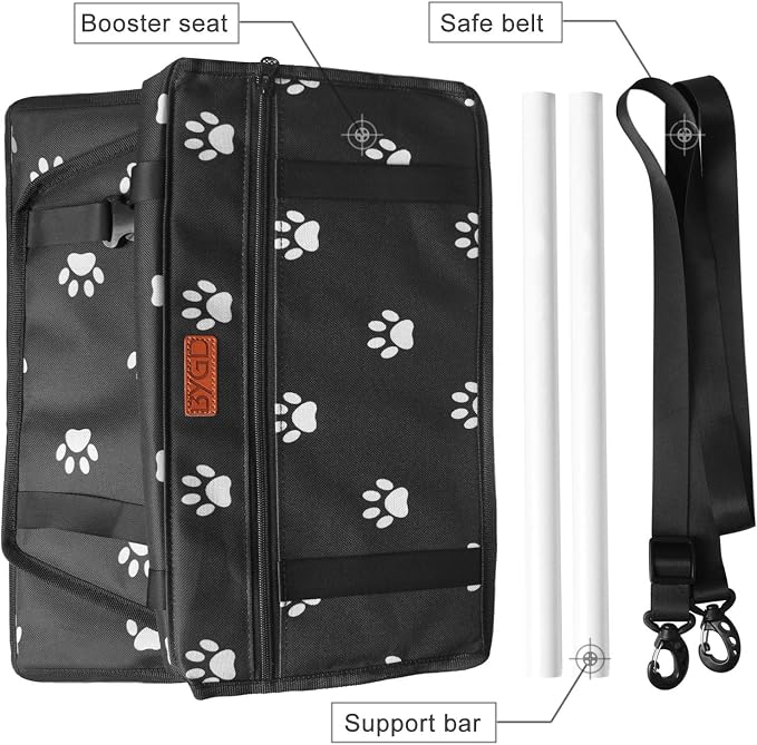 BYGD Portable Pet Dog Booster Seat for Small and Medium Pets | Breathable, Waterproof and Foldable Pet Car Basket, with Upgrade Support Rod, Adjustable Safety Strap Pet Travel Carrier