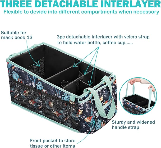 HEYSKAY Backseat Car Organizer Car Caddy Passenger Seat Organizer for Kids | Collapsible Small Car Storage, Console Front Seat Car Organizer for Truck, SUV and Minivan, Adjustable Compartment Space