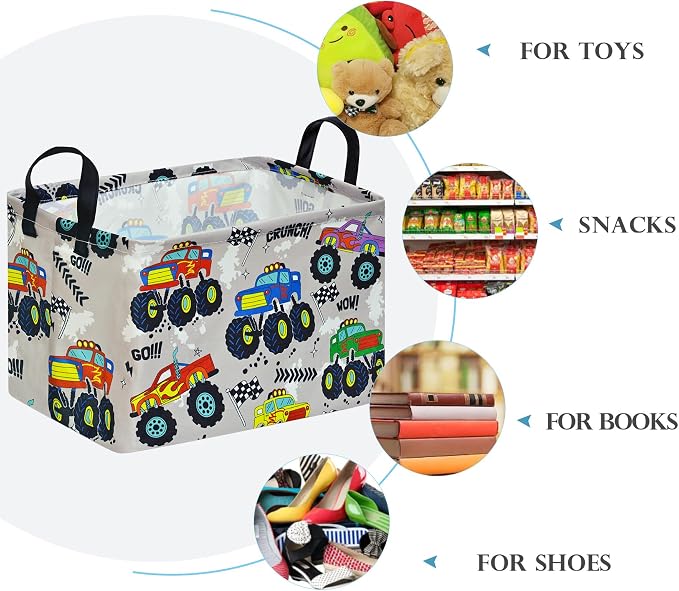 Baby Storage Basket Nursery Box Laundry Hamper Organization Bins for Toys and Clothes with Handles (Grey Car)