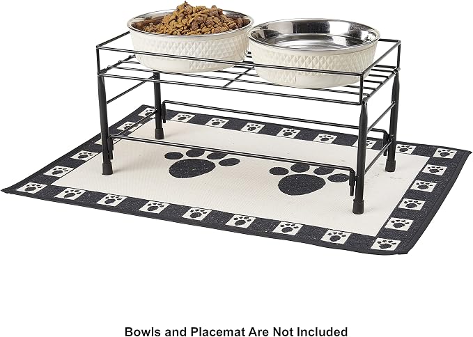 PetRageous 81031 Tobys Set The Table Steel Frame Dog Feeder, 7-Inch Tall by 18-Inch Long and 8.5-Inch Wide, Holds Two 8-Inch Diameter Bowls, for Medium Dogs And Cats, Black