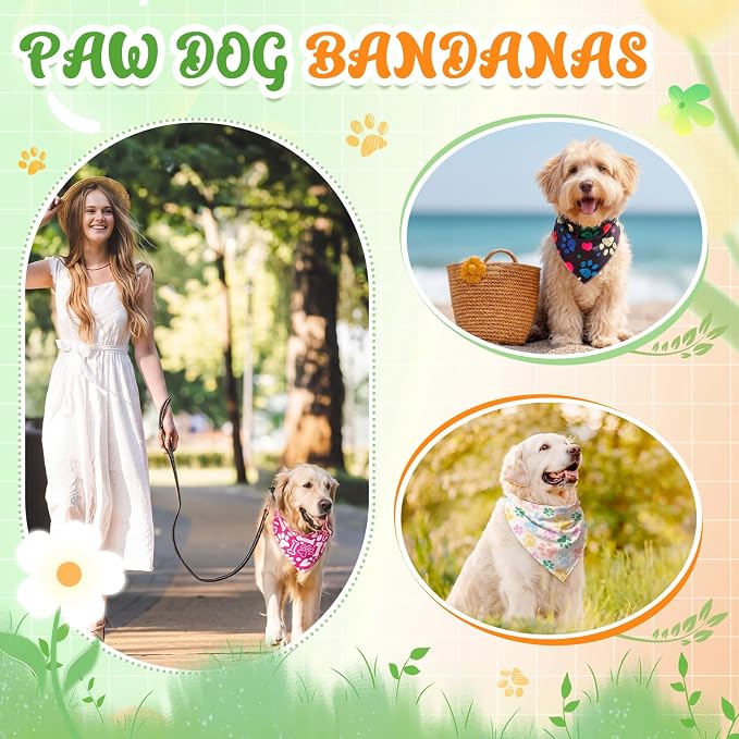 Sanwuta 60 Pcs Holiday Dog Bandanas Bulk Paw Prints Funny Dog Bandanas Adjustable Dogs Bibs Triangle Scarf Pet Costume Cute for Small to Large Pet(Paw Prints, Medium)