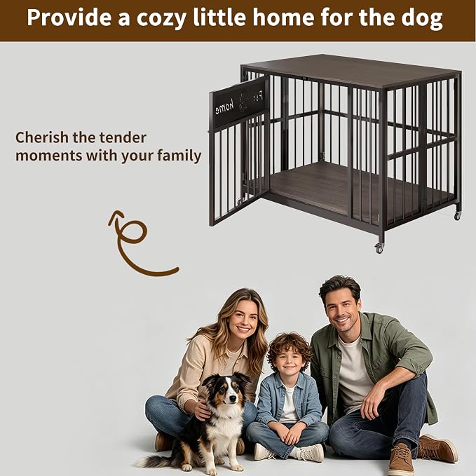 39" Foldable Dog Crate Furniture, Muyi Gray, Wooden End Table TV Stand | RGB Ceiling Lights, Silent Casters, For Small Medium Dogs, Multi-Purpose