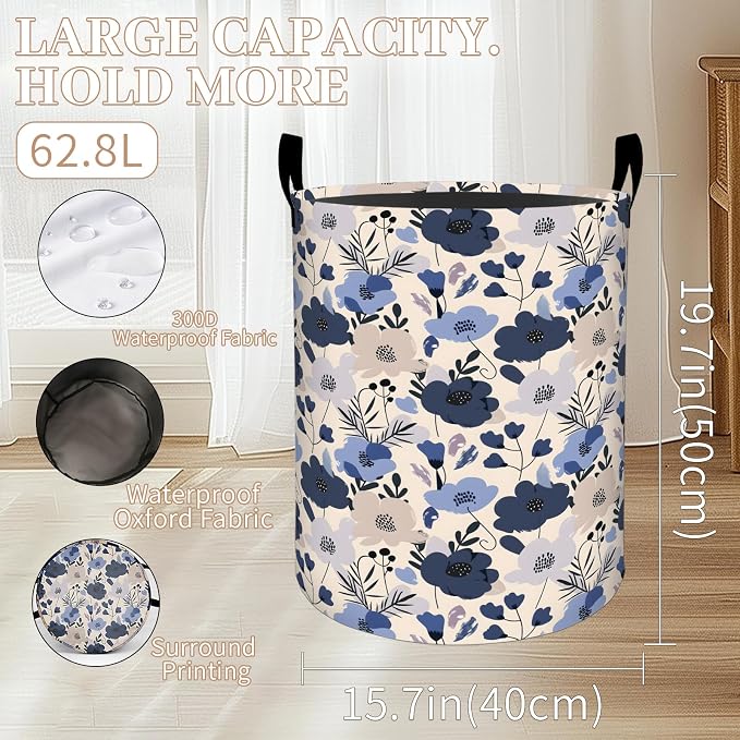 Basset Hound Dog Floral Laundry Basket, Oxford Cloth Playful Dirty Clothes Collapsible Hamper for Room Decor, Puppy and Flower Print Gifts Toy Organizer 19.7*15.7 Inch for Bedroom Bathroom Dorm