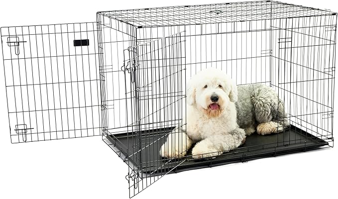 Carlson Pet Products Double Door Metal Dog Crate with Divider, Extra-Large 48" Dog Crate for Large Dogs, Foldable Collapsible Dog Kennel with Removable Tray, Wire Dog Cage for Training & Travel