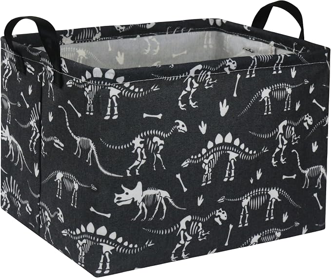 Rectangular Dinosaur Basket Empty Cute Storage Bin Organizer Box Dinosaur Room Decor for Books(Black Dinosaurs)