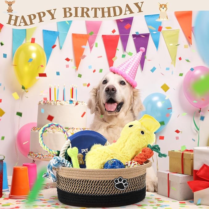 Zopeal Dog Toy Gift Basket Set for Puppy Birthday, Black
