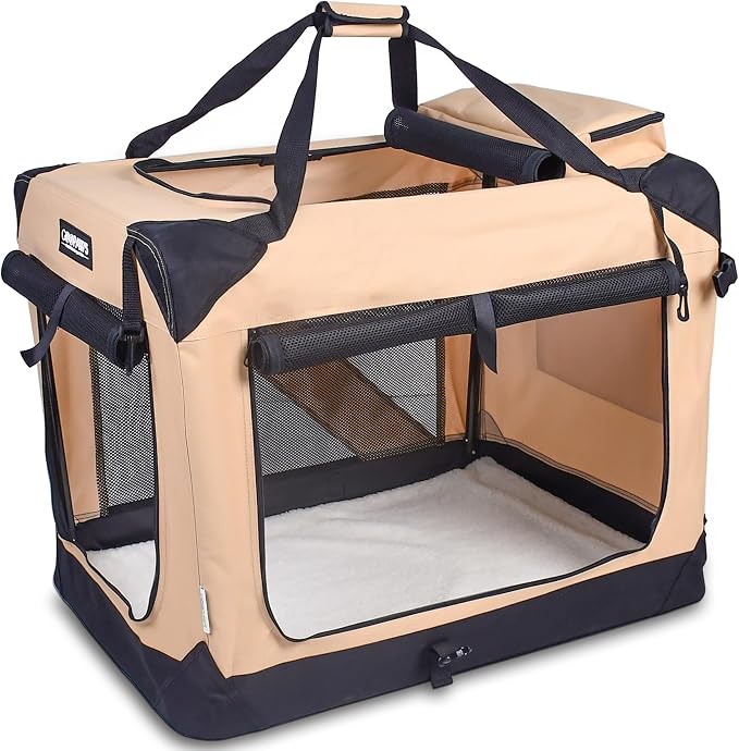 Jespet 3 Door Soft Dog Crates Kennel for Pets, Folding Travel Pet Carrier | 3 Mesh Doors 36'' Dog House, Large Pocket, Easy to Install, Steel Frame, Removable Crate Pad, For Indoor & Outdoor