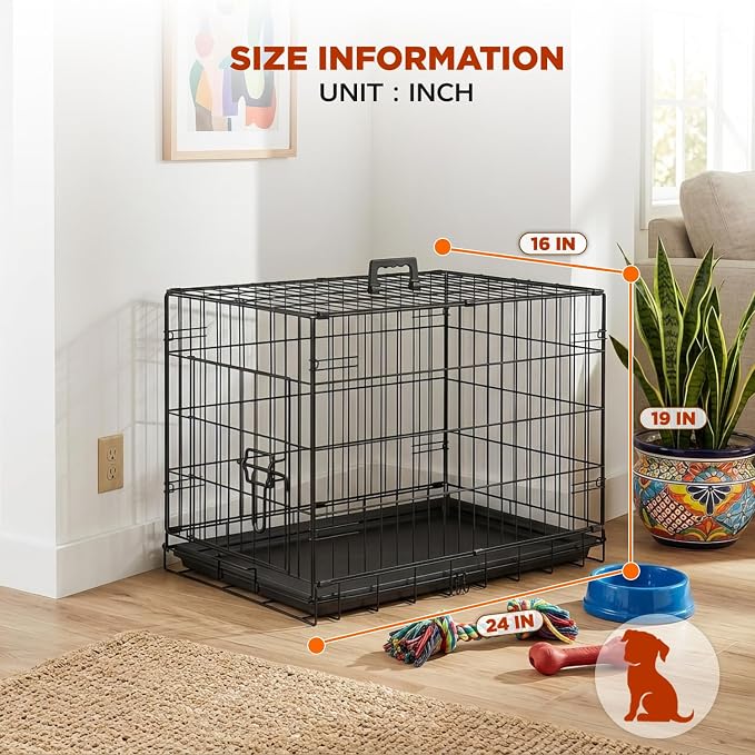 BestPet | Dog Crate | 24" | Black | Foldable Metal Kennel with Single Doors, Secure Slide-Bolt Latches, Leakproof Tray | Portable Dog Cage for Small Breeds | for Travel, Indoor & Outdoor Use