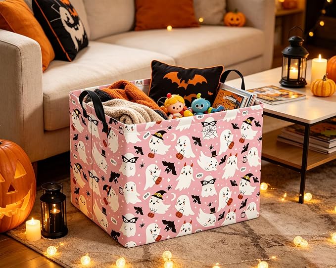 Rectangular Halloween Basket for Boys and Girls Kids Trick or Treat Pumpkin Basket for Halloween Parties Cute Storage Bin Organizer Box Room Decor(Mask Halloween)