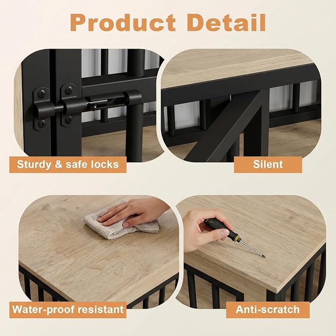 45" Dog Crate Furniture, Decorative Dog Kennels for Large Dogs, Natural | Thick wood, heavy-duty steel, 2-door escape-proof locks, waterproof scratch-resistant, extra-large, stylish, easy assembly