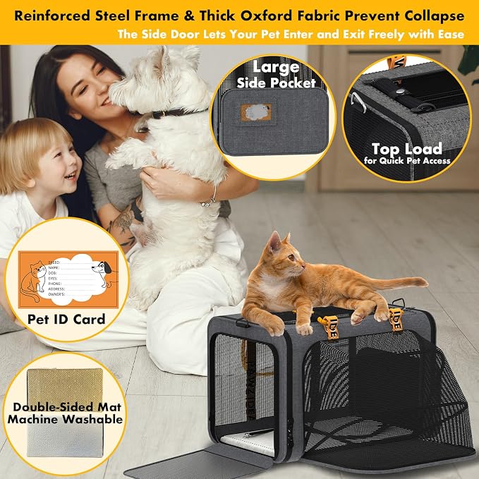 PAWZIDEA Double Pet Stroller with 2 Detachable Carrier, Multifunctional | Portable Travel Crate & Car Seat Combo & TSA-Approved Expandable Carrier, Foldable Jogger Stroller for 2–4 Cats or Small Dogs