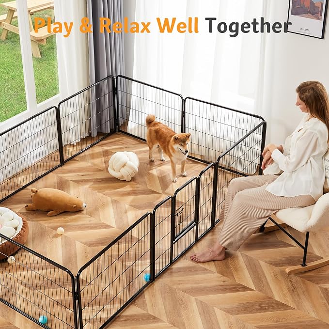 NEWBULIG Dog Playpen Indoor 6 Panels 24 Inch, Metal Outdoor Dog Fence Pen | Heavy Duty Metal Exercise Pen, Foldable Portable, RV Camping, Yard Garden, Small Dogs Pet Pen