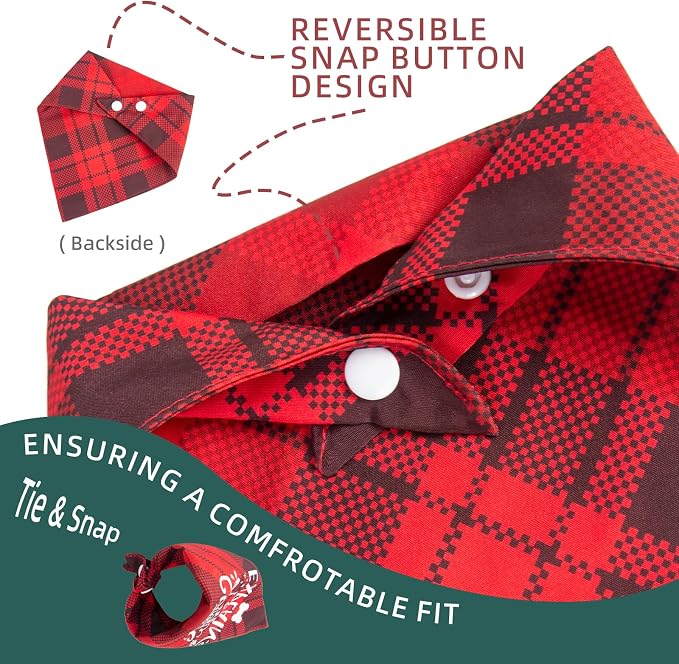 Christmas Dog Bandanas - Dear Santa I Can Explain, Funny Holiday Stocking Stuffers Pet Scarf Naughty & Nice Gifts Idea, Red Plaid, Small & Medium Breed, 5-25lbs