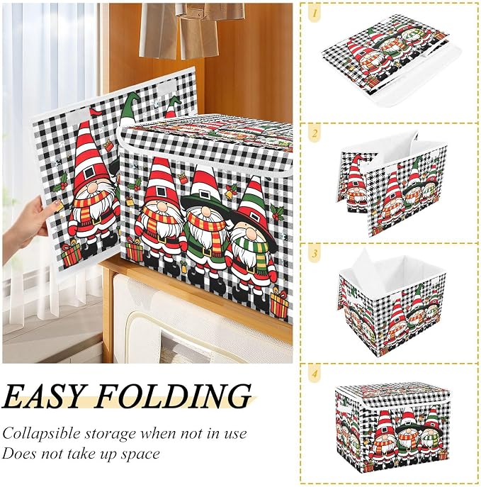 Red Christmas Fabric Storage Bins with Lid Closet Storage Basket 40L | Decorative Storage Boxes, Dust-Proof Flip Top, Reinforced Handles, For Home & Bedroom, Clothes & Toy Box, Christmas Print