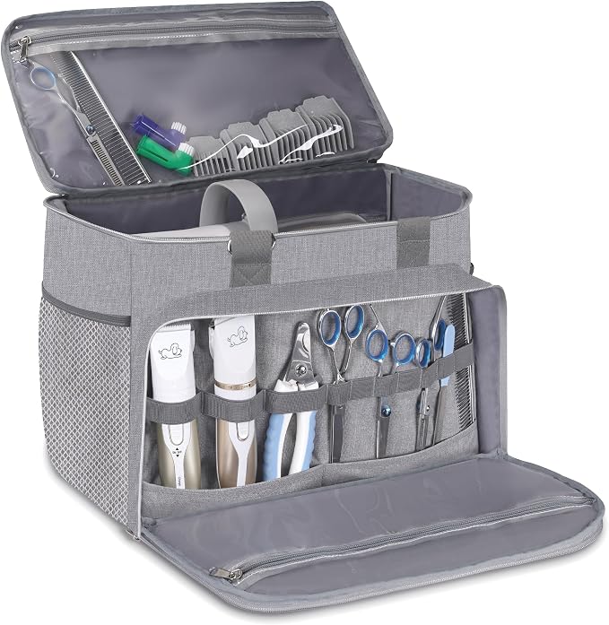 Dog Cat Grooming Bag for Vacuum,Scissors,Dog Grooming Kit Supplies | Portable Pet Grooming Supplies Organizer Tote Bag for Dogs Cats Grooming Kit Trimmer Tool Accessories Grey(Bag Only)