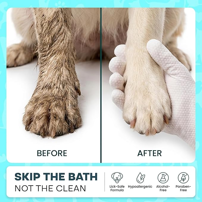 Uproot QuickClean Gloves Pro: Extra-Thick Pet Glove Wipes for Dogs & Cats - Easy Wipe Paws, Eyes, Ears, Butt, & Body - Lick-Safe for Cats & Dogs - Cleaning, Deodorizing & Grooming (20 Pack)
