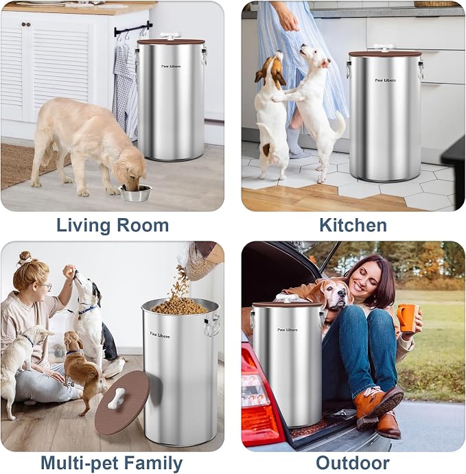 Paw Libero 2PK 35 Lbs Stainless Steel Dog Food Storage Container with Airtight Lid & Ceramic Bone Handle, Large Metal Dog Food Bin for Dogs & Cats, Keep Fresh, Easy to Clean
