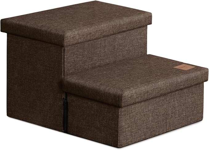 Love's cabin Dog Stairs for High Bed, Foldable Pet Stairs for Small Medium or Large Dogs Puppy with Storage for Bed or Couch, Cat Dog Steps Ramp with Zip up to 200 lbs, Coffee, 2 Steps