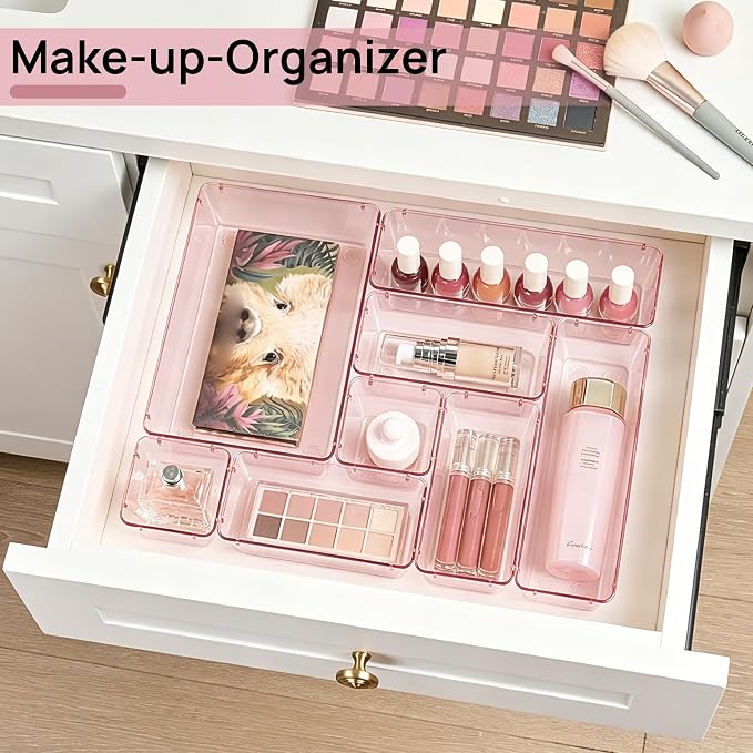 Vtopmart 25 Pack Plastic Drawer Organizers with Non-slip Rubber Pads | 4-Size Versatile Makeup Organizer, Storage Containers Small Bins for Makeup, Jewelries, Bedroom, Kitchen Utensils and Office