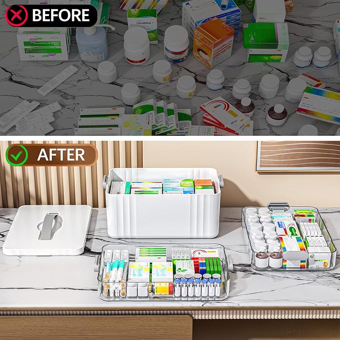 ARSTPEOE 3-Tier Medicine Organizer - Portable Medicine Cabinet with Handle | Multipurpose Medical Box, Pill Organizer, Empty First Aid Kit for Home