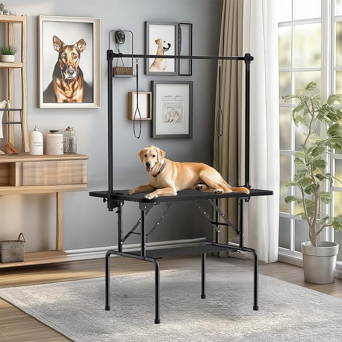 36 Inch Foldable Dog Grooming Table with Adjustable Arm, Nooses & Storage Basket - Non-Slip Pet Grooming Station for Dogs & Cats - Supports Up to 300 lbs (36 inches)