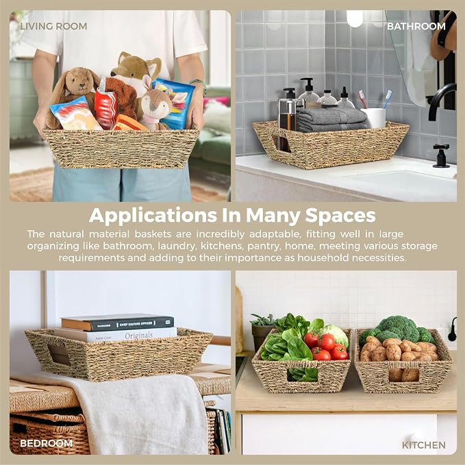 Set of 3 Snack Baskets, Water Hyacinth Basket,Wicker Snack Basket Organizer | Set of 3 Snack Baskets, Water Hyacinth Basket,Wicker Snack Basket Organizer