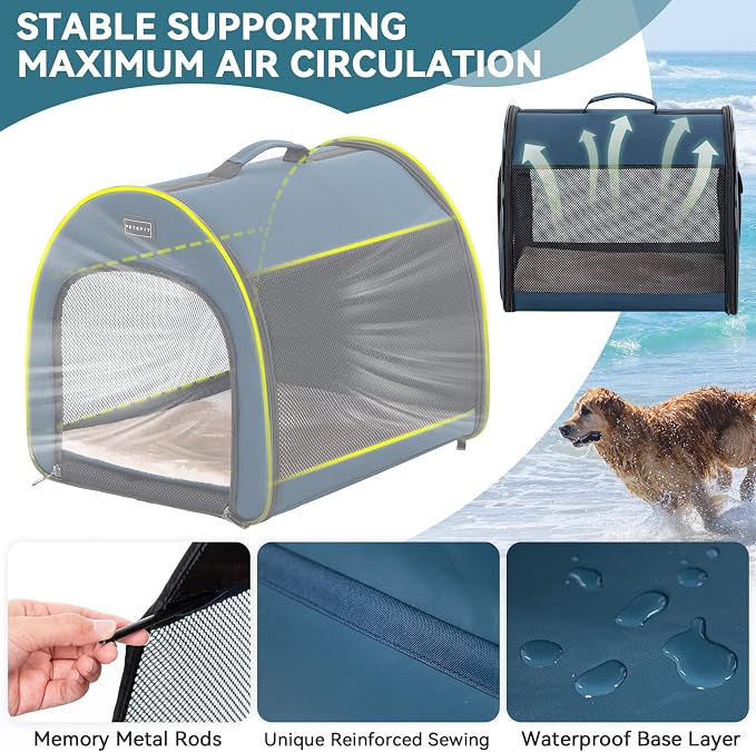 PETSFIT Portable Dog Crate, Travel Dog Crate - 19 Inch Lightweight, Roomy, Easy to Set Up, Sturdy Collapsible Dog Kennel with Thick Mat, Navy Blue