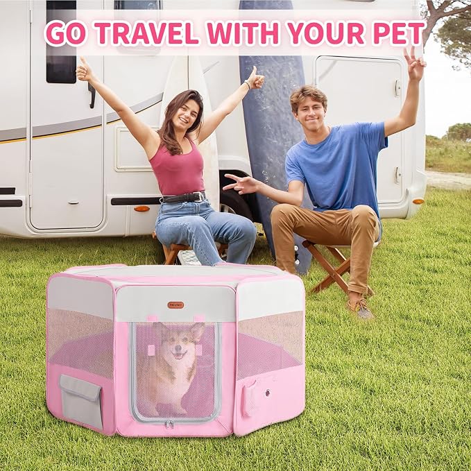 Seiyierr Dog Playpen, Portable Pet Play Pen Foldable Carrying Case, Puppy Pens Outsid for Small Cat Indoor/Outdoor, Removable Mesh Shade Cover