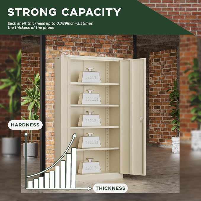 Greenvelly 72" Metal Storage Cabinet with Locking Doors and 4 Adjustable Shelves, Lockable Steel Cabinet for Home Office, Garage, Shop, School (Grey 36" W x 18" D)