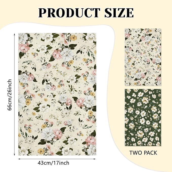 Plant Kitchen Towels Set of 2 - Spring Kitchen Towels fo Drying, Absorbent Microfiber Dish Towel 17x26 Inch, Plant Lover Gifts for Women, Plants Mom Gifts, Decorative Kitchen Towel
