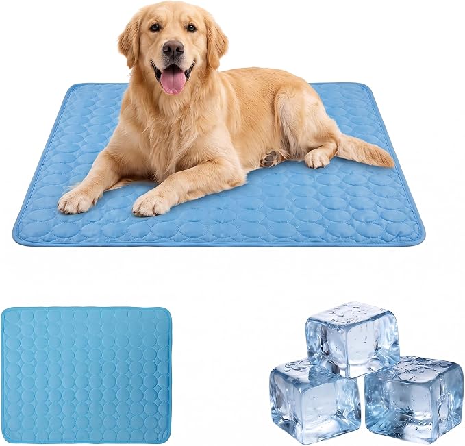 Dog Cooling Mat, 2026 Upgraded Pet Ice Silk Mat(Bule,M-24×20") | Washable Dog Cooling Pad with Soft PP Cotton Padding, Breathable Dog Bed Matfor Dogs & Cats