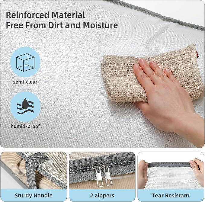 3 Pack Under Bed Storage Bags, Humid-proof Material Plastic Underbed Storage Containers, Blanket/Clothes Storage Bins with Lid, Closet/Bedding Comforter/Sheet Storage and Organizer