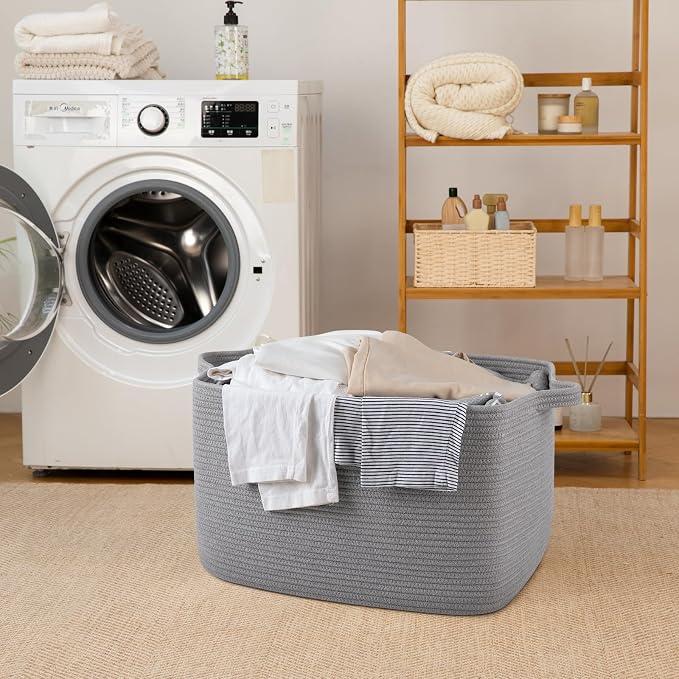65L Large Woven Blanket Basket for Living Room, 19.7"x15.7"x11.8" | Nursery Laundry Hamper with Handle for Organizing Blankets, Pillows, Toy Storage With Handle, Large Baskets for Organizing