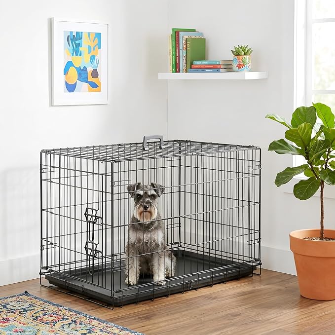 FDW Dog Crate 30-Inch Dog Cage Single Door Foldable Metal Kennel with Leakproof Tray Foldable Design Indoor Outdoor Use for Small and Medium Dogs,Dark Black