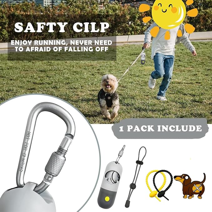 YUCHIYA Dog Poop Bag Holder Dispenser with LED Flashlight(Light Grey) | 100ft Ultra-Bright LED|Glow-in-the-Dark Avacado Clip|Metal Carabiner&Silicone Tether|15 Leak-Proof Scented Waste Bags