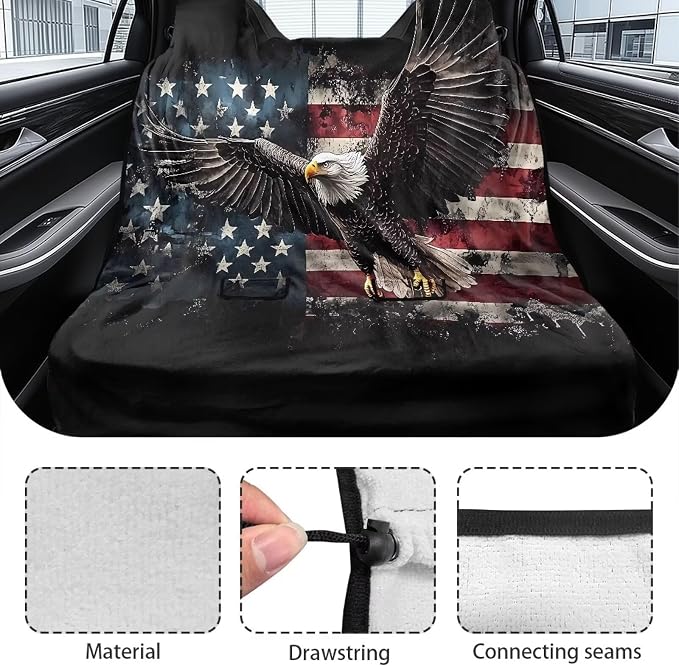 Renewold Pet Dog Car Back Seat Cover Car Seat Towel Cover Foldable Auto Rear Bench Towel Blanket for Running Yoga Workout Outdoor American Flag Eagle Athletic Travel Automotive Interior Accessories