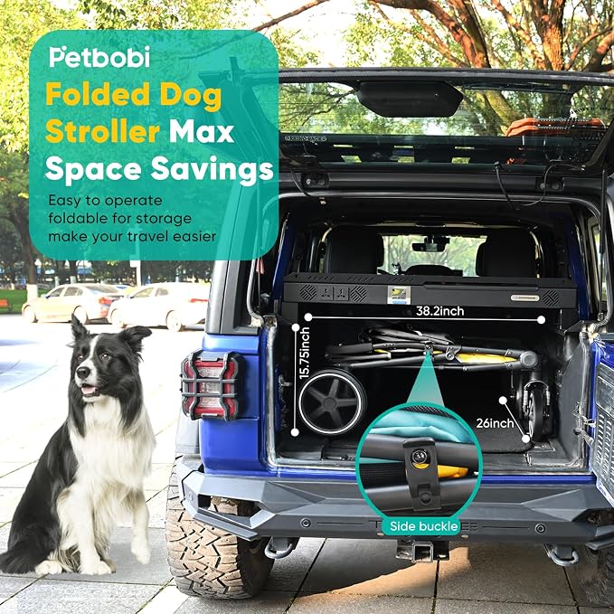 Petbobi Dog Stroller for Large Medium Dogs up to 80 lbs, Dual Entry | One-Hand Fold, One-Foot Brake, All Terrain 360 Swivel Front Wheel, Heavy Duty Air Mesh Wagon, Low Step-In for Senior Pets