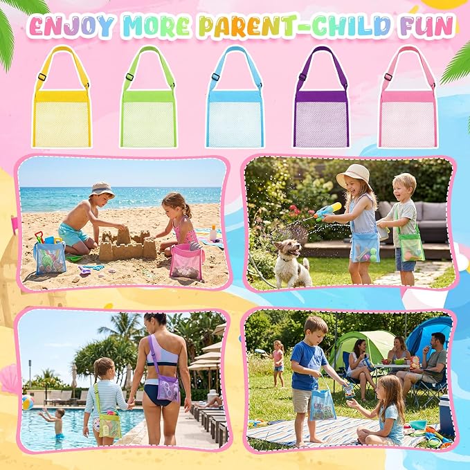 Frienda 15 Pack Mesh Beach Tote Bag | Seashell Bags, Bag Organizer Toys for Holding Beach Children' Toys Market Picnic