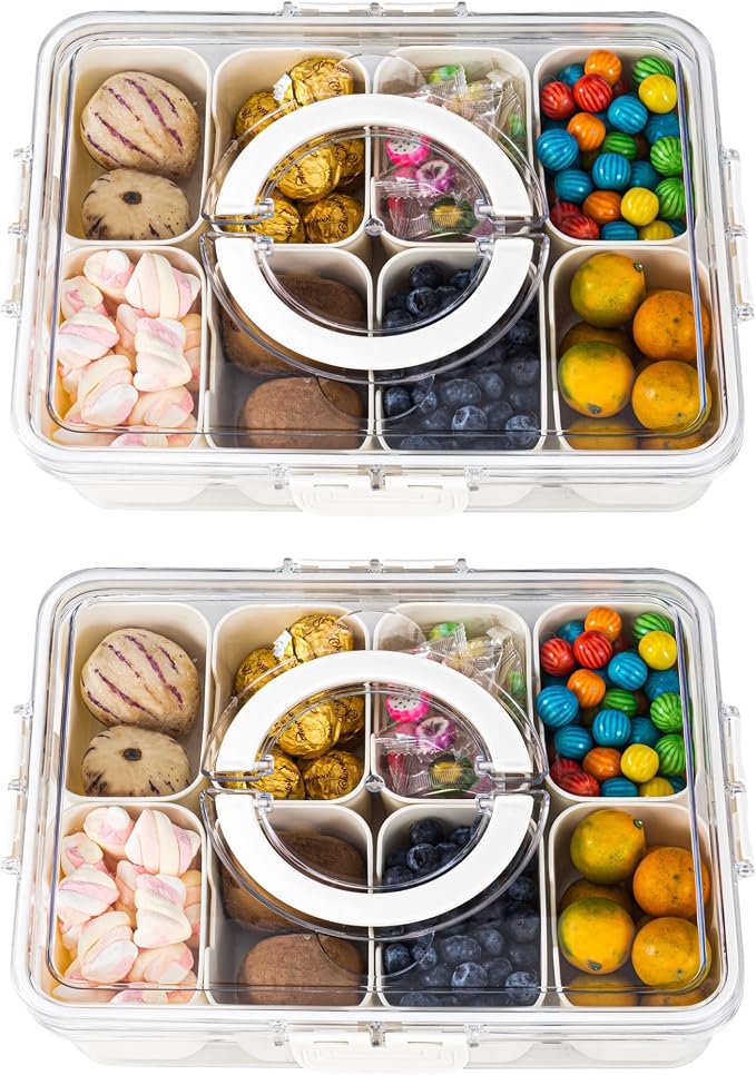 Amzcku Divided Serving Tray with Lid and Handle - Snackle Box Charcuterie Container (Pack of 2)