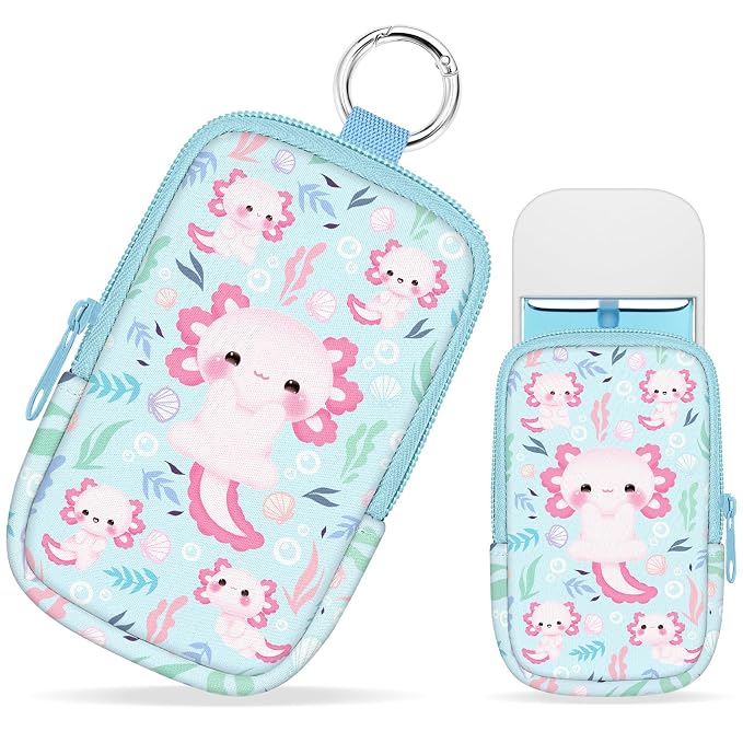 Hand Sanitizer Holder, Axolotls Spray Case Zippered Pouch | Keychain, Travel Size, Cute Fashion Accessory with Snap Hook, for Glow Mist and Power Mist 1FL OZ, Mini Small Pocket Clip on